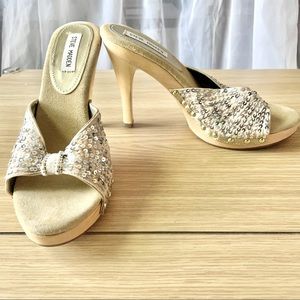 ⭐️B1-G-1/2OFF⭐️ Steve Madden Impirial Sequin Mesh Open Toe Mule Heels Size 11